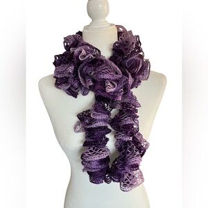 Women’s Ruffle Scarf Multi Shades Purple  Shimmering Silver Threading Boho Style